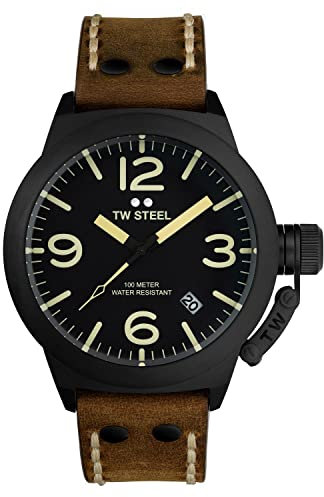 TW Steel Herren Analog Quarz Uhr mit Leder Armband CS101