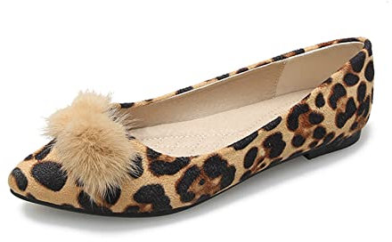 MACHSWON Ballet Flats for Women Comfortable Women's Flats Ballerina Pumps Casual Dress Pointed Toe Black Flats Shoes Women(Leopard Print, Size 5)