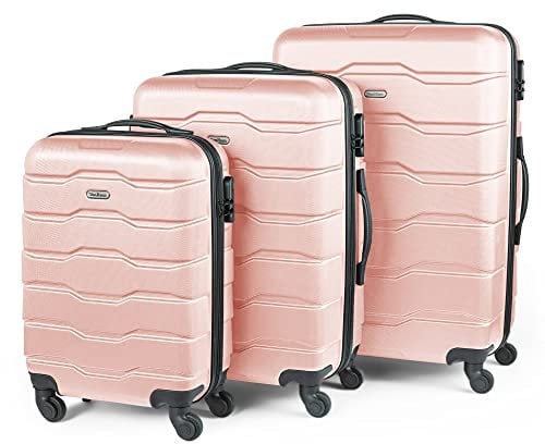 VonHaus Suitcase Set, Pink 3pc Lightweight Wheeled Luggage, ABS Plastic Carry On or Check in Travel Case, Durable Hard Shell w/ 4 Spinner Wheels, Built in Lock & Handle, Small/Medium/Large Holdall