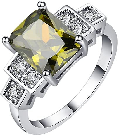 Whoiy Ringe Damen Emerald, Verlobungsring XXL Eheringe Zirkonia in Rechteckiger Form mit 4 Zacken 52 (16.6) Verlobungsring für Frauen