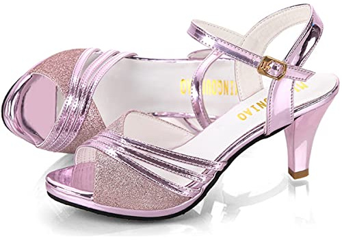 Sandali da donna Peep Toe, eleganti tacco piccolo, con cinghia, sandali per il tempo libero, con fibbia, sandali da sera, colore viola EU40