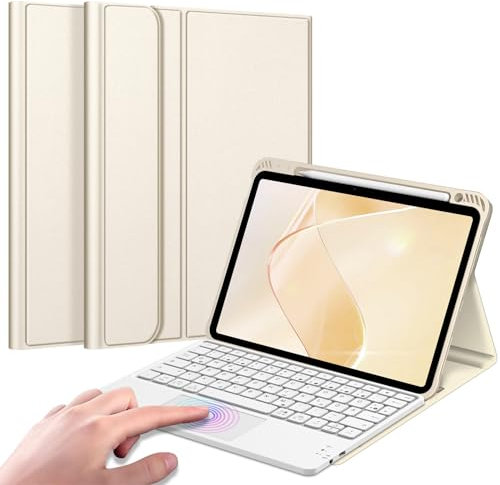 FINTIE Tastatur Hülle für iPad Air 11 Zoll M3 (2025)/M2 (2024), iPad Air 5. Generation 2022/4. Gen 2020 10.9 Zoll mit Stifthalter, magnetisch Abnehmbarer Deutscher Tastatur mit Touchpad, Starlight