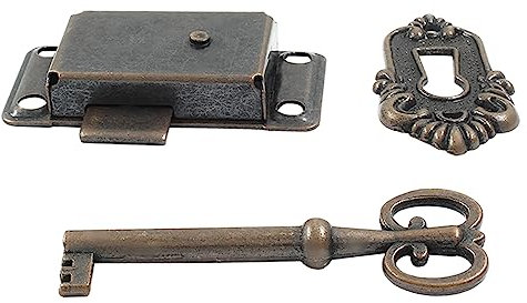 Zorveiio Curio Möbelschloss und Schlüssel, antikes Schrankschloss, Vintage-Stil, nicht einsteckbar, Retro-Rotbronze, alte Schlösser für Schmuck/Schrankbox, 2 Stück