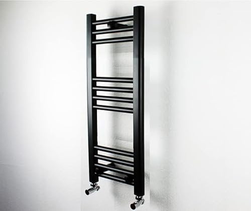 Turkish Zone 200mm Wide Black Heated Towel Rail Radiator Flat Ladder for Stylish Bathroom 600mm High