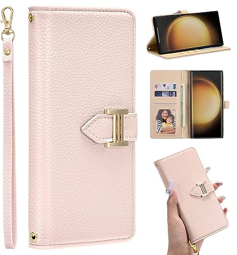 ZCDAYE Hülle für Samsung Galaxy S23 Ultra mit Kartenfach, Leder Magnetische Samsung Galaxy S23 Ultra Handyhülle Klapphülle, Elegante Stabile Schutzhülle Handytasche für Samsung S23 Ultra, Rosa