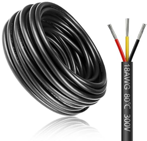 LightingWill 32.8FT/10M 18AWG 3x0.75mm² Electrical Wire 3 Core Cable, 18 AWG 5V/12V/24V/240V/300V Low Voltage Extension Cable, Tinned Copper Wires, Flexible and High Temperature Resistant