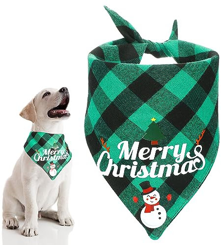 Hunde Bandana Weihnachten Haustier Schal Weihnachten Hundekostüm Zubehör Verstellbar Waschbar Katze Halstuch Umkehrbar Büffel Kariert Dreieck Lätzchen für Fest Geburtstag (Schneemann)