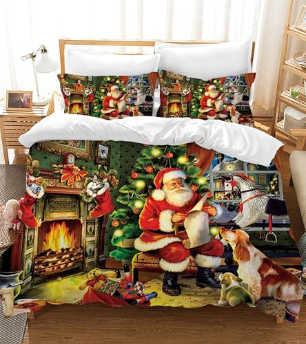 UGZDEA Weihnachts Bettwäsche Set 200x200cm, 3D Christmas Bettwäsche-Set Mit 2 Kissenbezügen, Weihnachtsmann, Weihnachtsbaum, Hirsche, Weihnachten Geschenk Für Teenager (A, 200x200cm)