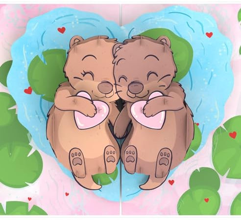 MOKIO® Pop-Up Karte – Verliebte Otter – 3D Geschenkkarte zum Geburtstag oder Jahrestag, romantische „Ich liebe dich“ Grußkarte mit Ottern die Händchen halten