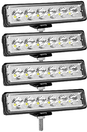 SKYWORLD 4 Pcs 6 inch 18W LED Spot Work Light Bar, Single Row LED Light Bar 12V 24V Mini Slim Offroad Driving Lights Fog Lamp Waterproof for 4x4 Car Truck Tractor SUV ATV Boat
