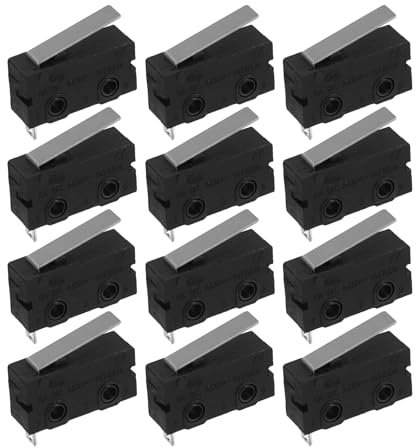 ULTECHNOVO Mini Mikroschalter Roller Hebel Arm, Momentary Long Scharnierhebel SPDT 5A 125 250VAC 3 Pin 1NO 1NC Miniatur Mikroschalter Endschalter Snap Aktion viel -12 Stück