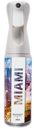 GLAMOUR PARFUM - Ambientador de Hogar Miami - 300 ml - Pulverizador con Aroma Cuero Floral - Ambientador Textil en Spray - para Pulverizar en la Cama o en Cortinas - Reutilizable