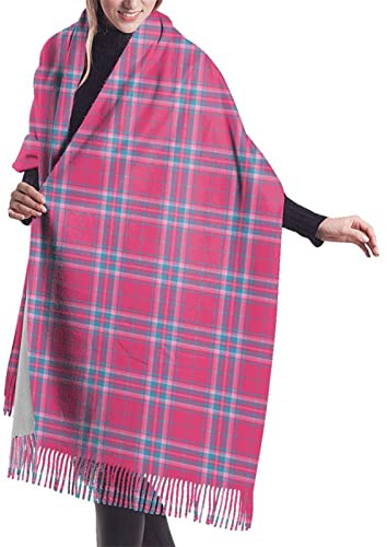 Long châle pour femme - Bleu clair écarlate et rose - Toucher cachemire - 195,6 x 68,6 cm, Tartan écossais rose et bleu 8, taille unique