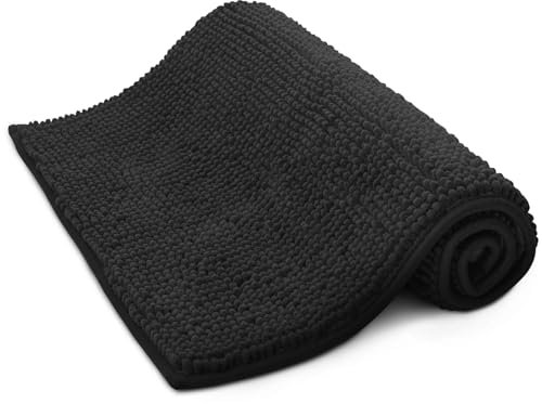 KEPLIN Non-Slip Microfibre Bath & Toilet Mat - Soft, Plush & Comfortable Rug with Machine Washable Design - Water Absorbent & Quick Drying to Keep Bathroom & Home Hygienic & Clean (50x80cm) Black