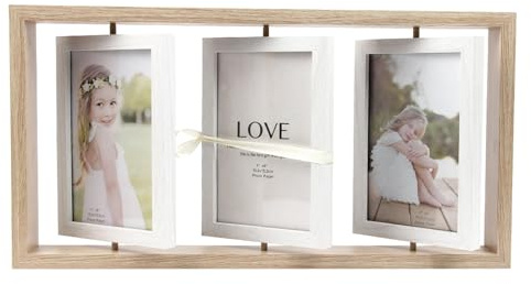 Suerhatcon Drehbarer Bilderrahmen für 6 Fotos, Holz Fotorahemen Collage Doppelseitigem Display 10x15 Foto Geschenk für Geburtstag Hochzeit Weihnachten
