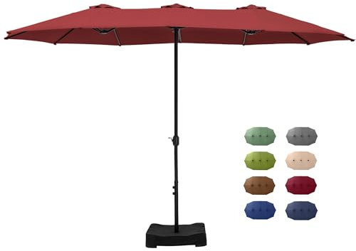 GREEN PARTY Grand parasol de terrasse rectangulaire avec base incluse, parasol de table double face extérieur avec manivelle, parasol de marché rectangulaire pour piscine, jardin, arrière-cour – 4,6 m
