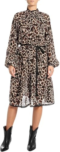 Replay Damen Blusenkleid Langarm mit Gürtel, Mehrfarbig (Brown/Black/Sand 010), XS