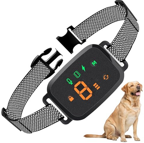 Collier Anti Aboiement Chien, 4 Modes Son/Vibration/Choc Electrique, Réglable 8 Niveaux de Sensibilité, Rechargeable Contrôle Anti-aboiement Intelligent, Étanche IP67 pour Gros Petit Chien-Noir