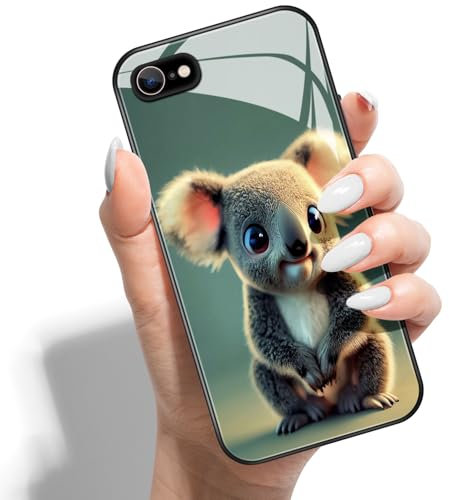 Phone Case for iPhone SE (2022) / SE 2020/8 / 7 Hard Back Cover Printed Pattern Design Hybrid PC + HD Glass Soft TPU Bumper - Koala Bear