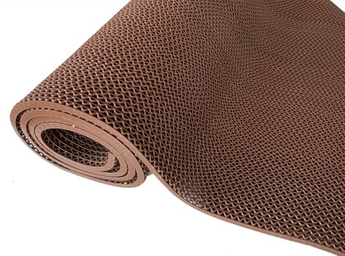 Tappeto Anti-Slip Impermeabile DRENANTE | Pedana in Plastica, Gomma, PVC, Su MISURA | Sauna - Bagno Turco - Docce - Docce - Piscina | Grigio-Verde (MARRONE SPESSORE 9mm, 90x300 cm)