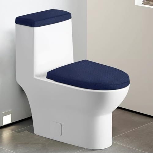 Velvet Toilet Lid Seat Cover Set - Elastic Wear Resistant seats Washable for Bathroom (Navy Blue)