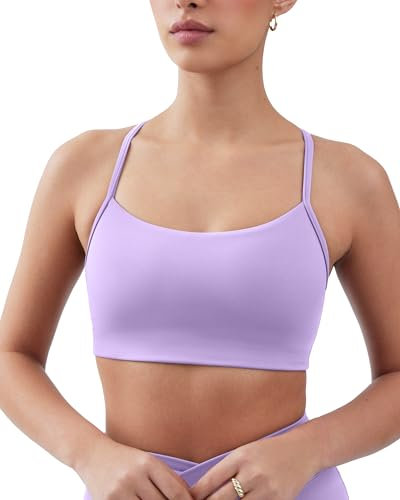 PAVOI ACTIVE FlexFlow Yoga-Racerback-BHs für Damen, butterweich, niedrige Unterstützung, U-Ausschnitt, Y-Rücken, dünner Träger, Sport-BH, Flieder, Large