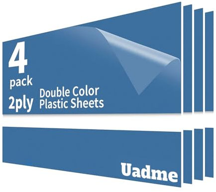 Uadme Feuille Plastique ABS, 4 Pièces Panneau Plastique, Plaque Gravée Personnalisée 30x20 cm, Plaque Acrylique pour Gravure Laser, Épaisseur 1,3 mm, pour Bureau à Domicile (Blanc sur Bleu)