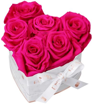 EG EMMIE GRAY Classic Infinity Rosebox | Heart | S | Marble Rose Gold – 7 ± 1 Infinity Rosen mit langjähriger Haltbarkeit, echte Rosen die bis zu 3 Jahre blühen, konservierte Rosen (Hot Pink)