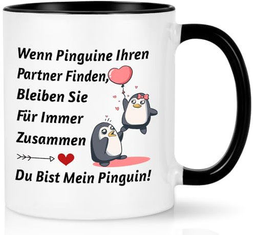 Joymaking Kaffeetasse Jahrestag Geschenk für Ihn Tasse mit Spruch - Wenn Pinguine Ihren Partner finden, Paar Geschenke für Sie zum Valentinstag für Frauen, 320ml Schwarz