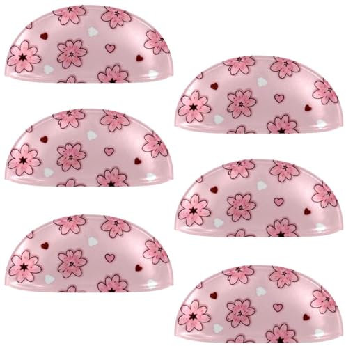 6PCS Pink Cherry Blossoms-359 Shell Cup Handles Drawer Pull Handles Knobs Semicircle Cup Handle with Screws for Kitchen Furniture Cabinet Wardrobe Cupboard