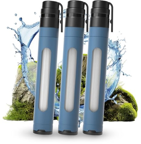Joypur Wasserfilter Outdoor Survival mit Sichtfenster - Persönlicher Wasserfilter mit 3000 L Filterkapazität Trinkwasserfilter Outdoor Camping Wasserfilter Trinkwasser für Notfall usw. (Blau * 3)
