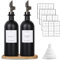 sunal Distributeur d'huile d'olivel,Noir 500ml/16,9 OZ distributeur d'huile avec plateau, 2 distributeurs d'huile de verre et de vinaigre avec 2 décanteurs Lestés,40 étiquettes,1 entonnoir