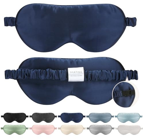 SILKTALE Schlafmaske Seide für Männer Damen,19 Momme 100% Maulbeerseide Augenmaske für Seitenschläfer, Atmungsaktive Seiden Schlafbrille Bequem mit Verstellbares Gummiband für Flugzeug,Marineblau