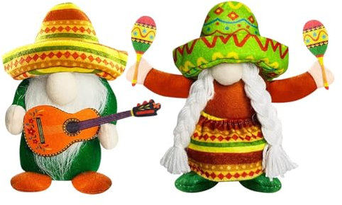 Orolotay 2er-Pack Fiesta-Zwerge für Den Mexikanischen Taco-Dienstag, Handgefertigte Mexiko-Zwerge Aus Plüsch, Gesichtslose Puppendekoration, Sommer