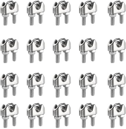 sourcing map 20 Pcs M8 Stainless Steel Wire Rope Clip Clamps, 5/16 Wire Rope U-Bolt Cable Clamps Saddle Fastener for Wire Rope Rigging Tent Rope Guardrail System