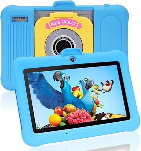 TABTIVI 7 Inch Kids Tablet, Android tablet for kids with Octa Core Processor, 8(3+5) GB RAM 64GB ROM 128GB TF, WiFi, Bluetooth, Type-C, Kids Tablet Dual Camera, Blue