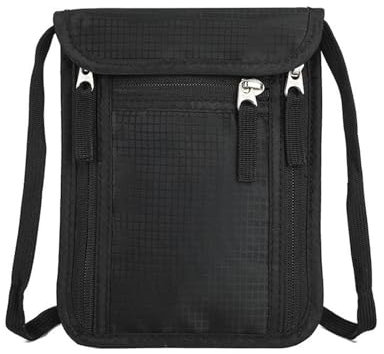 SubTack Pochette de Voyage Anti-RFID - Sac de Cou sécurisé pour Documents avec Multiples Compartiments, Noir