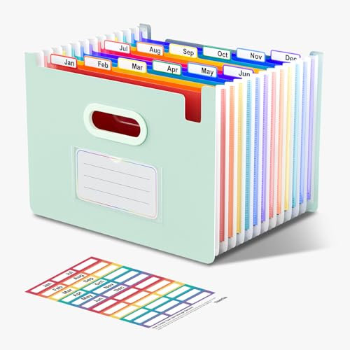 ThinkTex Cartella Portadocumenti Espandibile, A4 Porta Documenti Fisarmonica, 12 Tasche Raccoglitore Documenti, Senza Coperchio, Organizer Portatile, Formato Lettera/A4 - Morandi Green