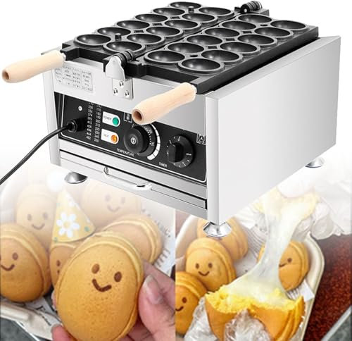 DSeenLeap Egg Shaped Waffle Maker Commercial Egg Puff Waffle Iron Machine, 1800W Electric Stainless Steel Egg Waffle Maker, Egg Puff Waffle Iron for Home, 180° Rotating