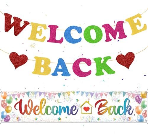 Willkommen Zuhause Hintergrund Banner Deko - Bunt Welcome Back Banners Girlande Dekorationen Indoor Outdoor, Lange Welcome Home Backdrop Banner für Heimkehr Familie Rückkehr Familienfeiern
