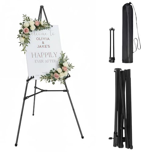 Display Easel Stand for Wedding Sign, Portable 169cm Folding Wedding Easel Stand, Metal Tripod Canvas Stand with Carrying Bag, Display Easel Stand for Poster, Painting