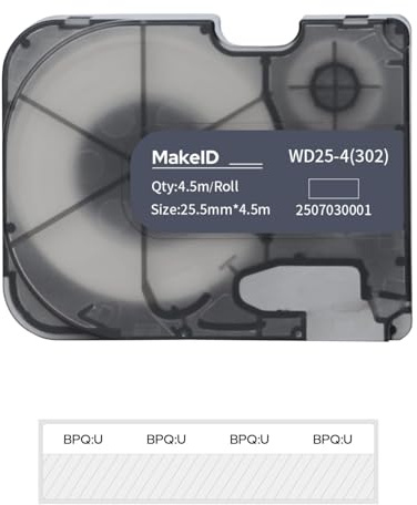MakeID Self-Laminating Wire Wrap for Electrical&Datacom Cable, Integrated PE Labels with Ribbon Cartridge for P31S&P31 Industrial Label Maker, 1 W, 14.76ft L/Roll