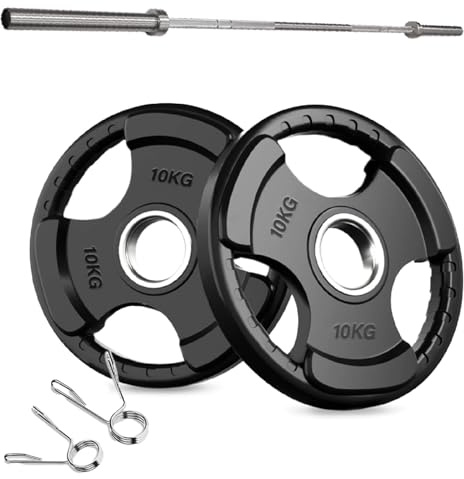 Tri Grip Weight Plates 10kg Pair + 4FT Barbell