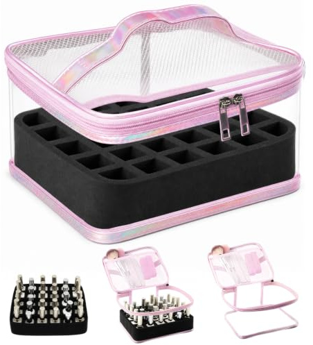 Clear Nail Polish Organiser, Holds 30 Bottles PVC Manicure Tool Storage Bag