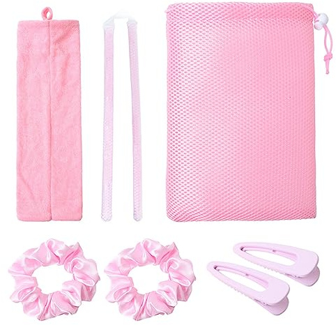 LUCKDANO Lockenwickler-Set, Keine, Gel-Perlen, Lockenstab, Schlafrollen, Styling-Werkzeuge mit Bändern, Clips, Aufbewahrungstasche für Mittellange Locken (PINK)
