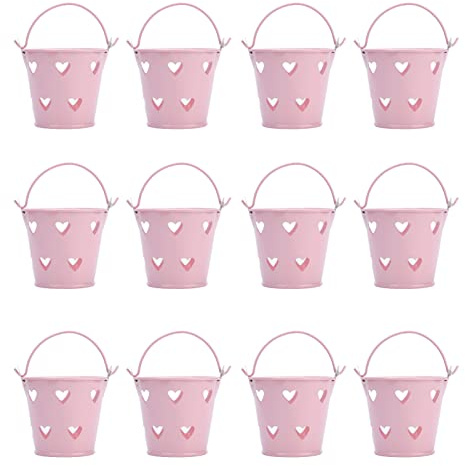 Masyrt Lot de 12 mini seaux creux en métal en forme de cœur avec poignée pour bonbons, fleurs, cosmétiques en plein air