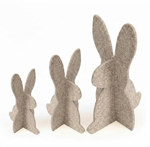 Miqio Osterhasen aus Filz – 3er Set - Osterdeko Figuren – Filz-Deko für Ostern & Frühling – Hasen-Aufsteller Set - Tischdekoration - beige
