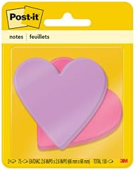 Post-it Super Sticky Notes, 3 in x 3 in, Heart Shape, Assorted Colors, 75 Sheets/Pad, 2 Pads/Pack (7350-T-HRT)