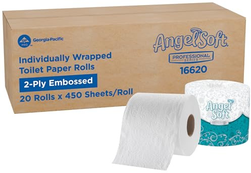 Georgia-Pacific ángel suave profesional serie 16620 blanco de doble capa Premium en relieve Tejido Papel Higiénico, baño, 4 Ancho x 4.05 cm de largo (20 rollos de 450 hojas)