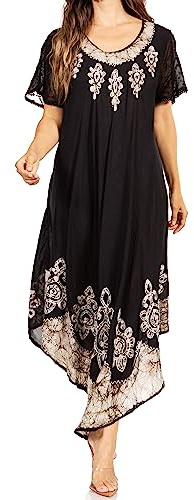 Sakkas B009 Batik Hindi Cap Sleeve Kaftan Kleid/Cover Up - Schwarz/Weiß - One Size